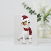 Jack Russel Puppy met Kerstman Hoed Feestdagenkaart (Staand voorkant)
