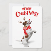 Jack Russel Terrier Dog Red Nose Antlers mas Feestdagenkaart (Voorkant)