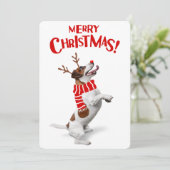 Jack Russel Terrier Dog Red Nose Antlers mas Feestdagenkaart (Staand voorkant)