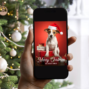 Jack Russel Terrier Hond Kerst Cadeaus Rood  Feestdagenkaart