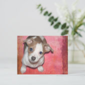 Jack Russel Terrier Puppy op Roze Briefkaart (Staand voorkant)