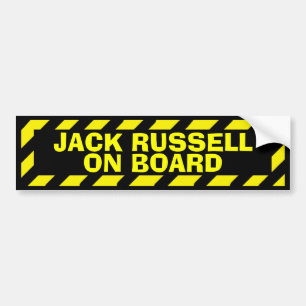 Jack Russell aan boord van gele sticker