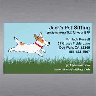 Jack Russell Cartoon Dog die op Grass loopt Magnetisch Visitekaartje