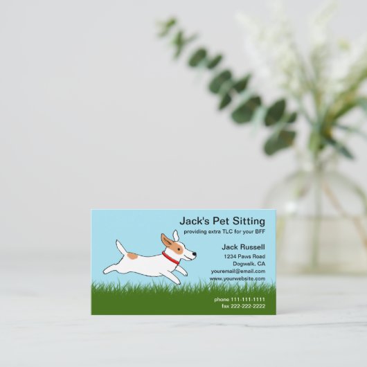 Jack Russell Cartoon Dog gaat over Grass - Pet Car Visitekaartje (Staand voorkant)
