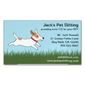 Jack Russell Cartoon Hond Running on Grass Magnetisch Visitekaartje (Voorkant)