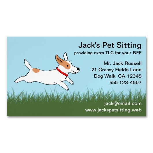 Jack Russell Cartoon Hond Running on Grass Magnetisch Visitekaartje (Voorkant)