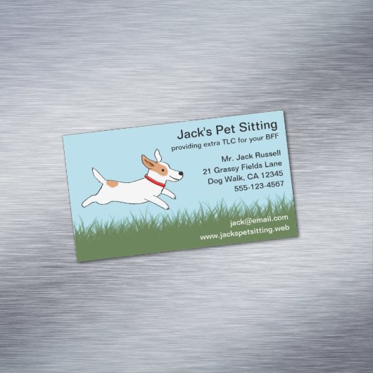 Jack Russell Cartoon Hond Running on Grass Magnetisch Visitekaartje (Voorbeeld)