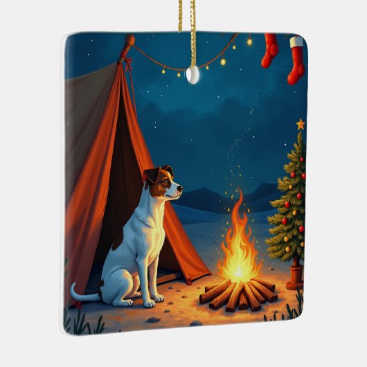 Jack Russell Christmas Camping Night Painting Keramisch Ornament (Rechts)