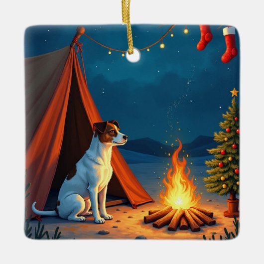 Jack Russell Christmas Camping Night Painting Keramisch Ornament (Voorkant)
