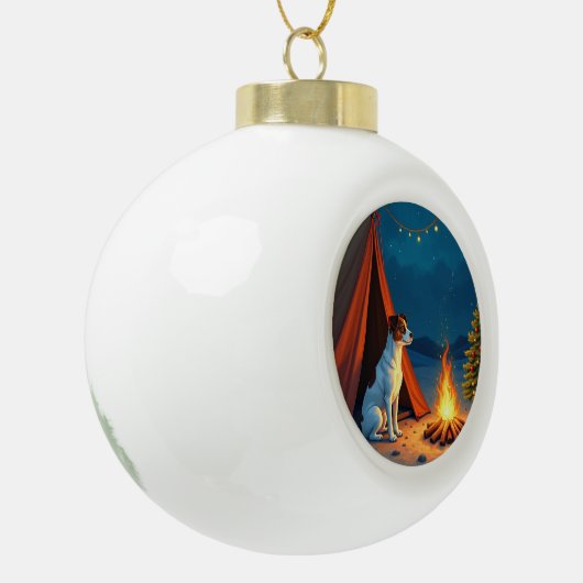 Jack Russell Christmas Camping Night Painting Keramische Bal Ornament (Links)