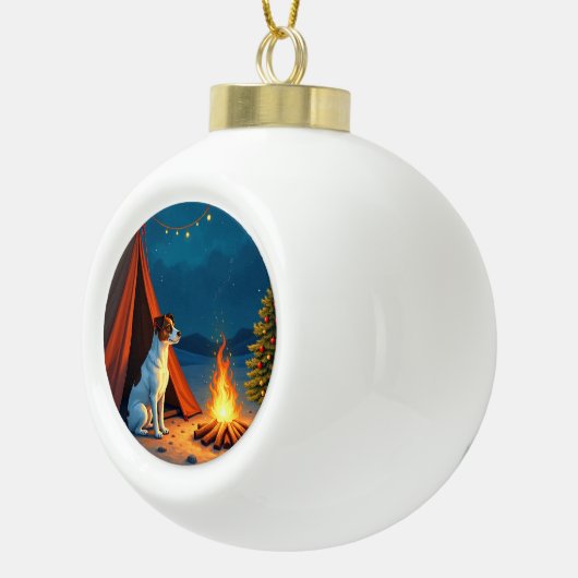 Jack Russell Christmas Camping Night Painting Keramische Bal Ornament (Rechts)