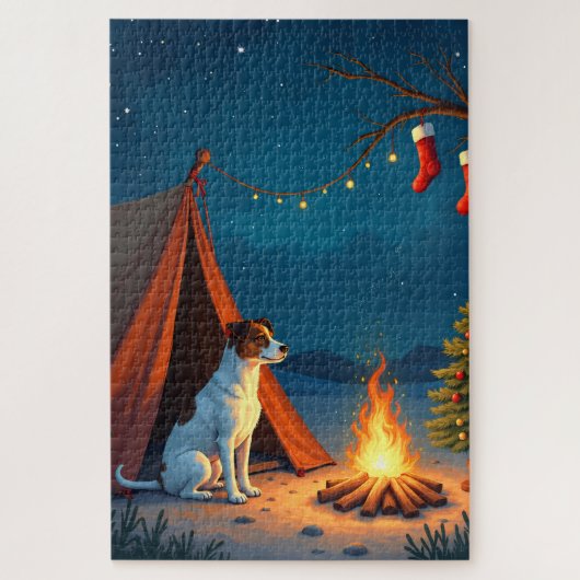 Jack Russell Christmas Camping Night Painting Legpuzzel (Verticaal)