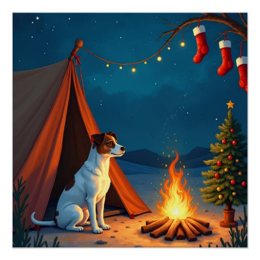 Jack Russell Christmas Camping Night Painting Perfect Poster (Voorkant)