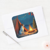 Jack Russell Christmas Camping Night Painting Vierkante Sticker (Envelop)