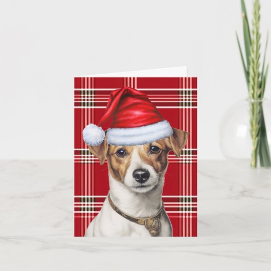 Jack Russell Christmas Dog Red Plaid Christmas Feestdagen Kaart (Voorkant)