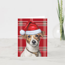 Jack Russell Christmas Dog Red Plaid Christmas Feestdagen Kaart