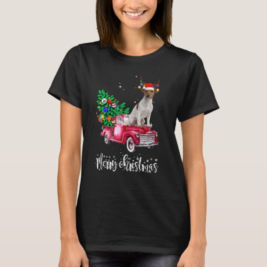 Jack Russell Christmas Ride Red Truck T-shirt (Voorkant)