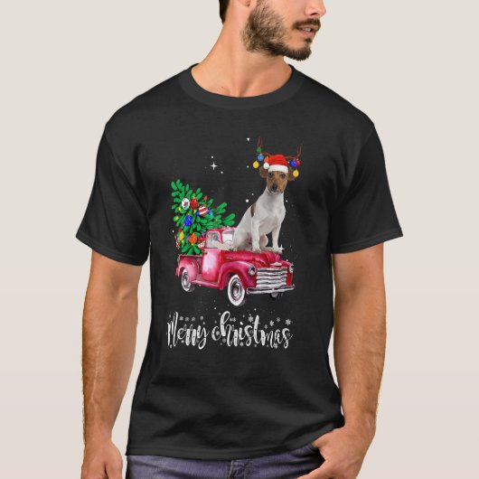 Jack Russell Christmas Ride Red Truck T-shirt (Voorkant)