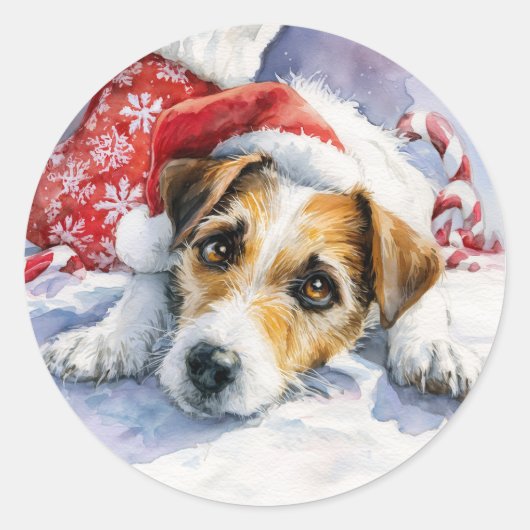 Jack Russell Christmas Round Sticker (Voorkant)