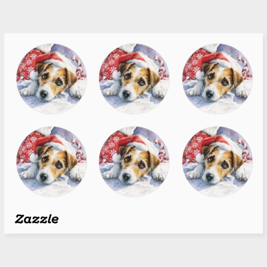 Jack Russell Christmas Round Sticker (Vel)
