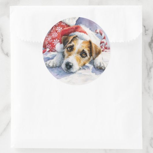 Jack Russell Christmas Round Sticker (Tas)