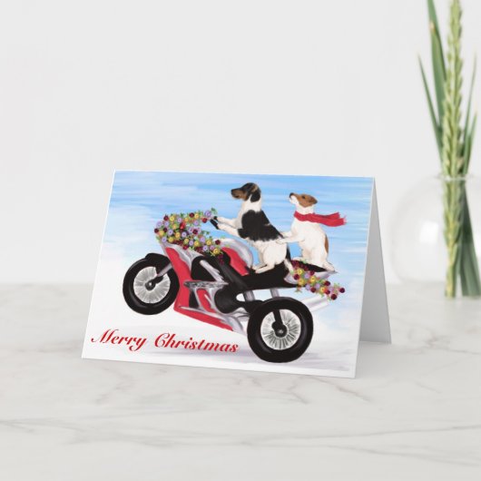 Jack Russell die Terriers een motorfiets berijden Feestdagen Kaart (Voorkant)