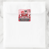 Jack Russell Dog Car met Hearts Valentijns Vierkante Sticker (Tas)