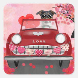 Jack Russell Dog Car met Hearts Valentijns Vierkante Sticker