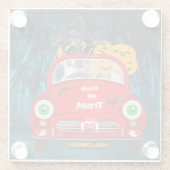Jack Russell Dog Driving Car Scary Halloween Glazen Onderzetter (Achterkant)