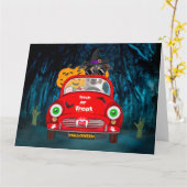 Jack Russell Dog Driving Car Scary Halloween Kaart (Gele Bloem)
