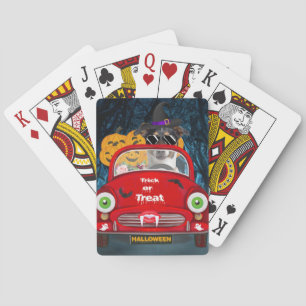 Jack Russell Dog Driving Car Scary Halloween Pokerkaarten
