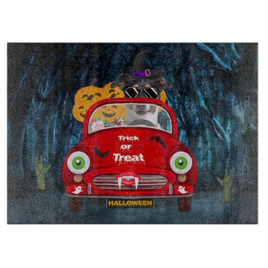 Jack Russell Dog Driving Car Scary Halloween Snijplank (Voorkant)