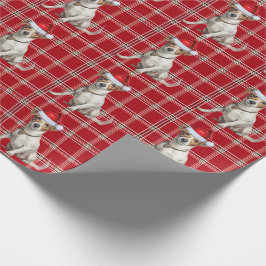 Jack Russell Dog en Holiday Plaid Kerstmis Cadeaupapier