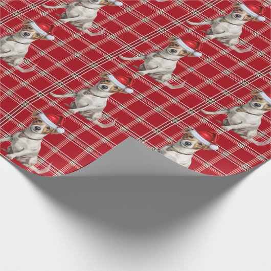 Jack Russell Dog en Holiday Plaid Kerstmis Cadeaupapier (Hoek)