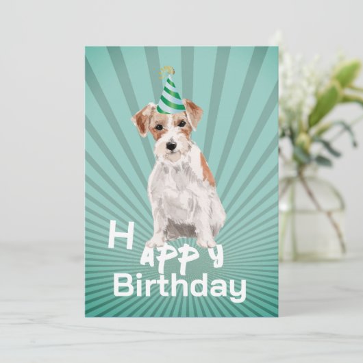 Jack Russell Dog Happy Birthday Party Uitnodiging (Staand voorkant)