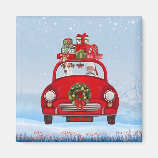 Jack Russell Dog in auto met kerstman Magneet (Voorkant)