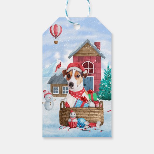 Jack Russell Dog in het sneeuwbalhuis Cadeaulabel (Achterkant)