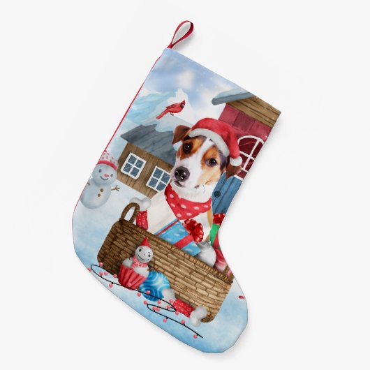Jack Russell Dog in het sneeuwbalhuis Kleine Kerstsok (Voorkant (Hangend))
