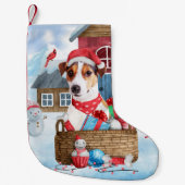 Jack Russell Dog in het sneeuwbalhuis Kleine Kerstsok (Voorkant)