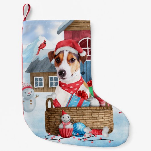 Jack Russell Dog in het sneeuwbalhuis Kleine Kerstsok (Voorkant)