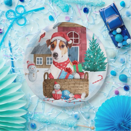 Jack Russell Dog in het sneeuwbalhuis Papieren Bordje (Feest)