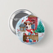 Jack Russell Dog in het sneeuwbalhuis Ronde Button 5,7 Cm (Voorkant /achterkant)