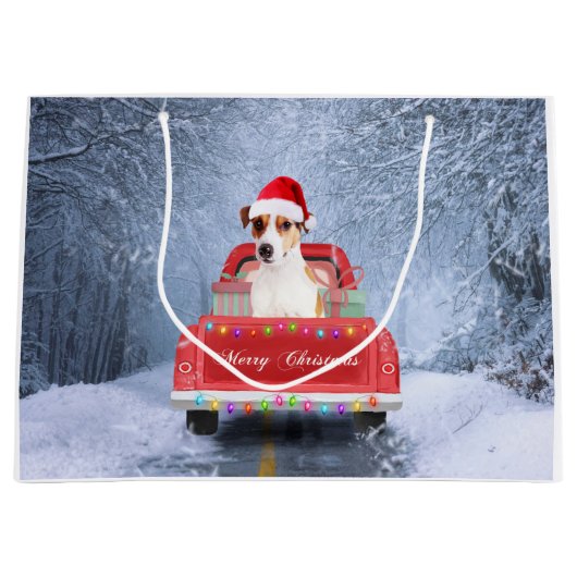Jack Russell Dog in Snow, met Kerstmis Groot Cadeauzakje (Voorkant)