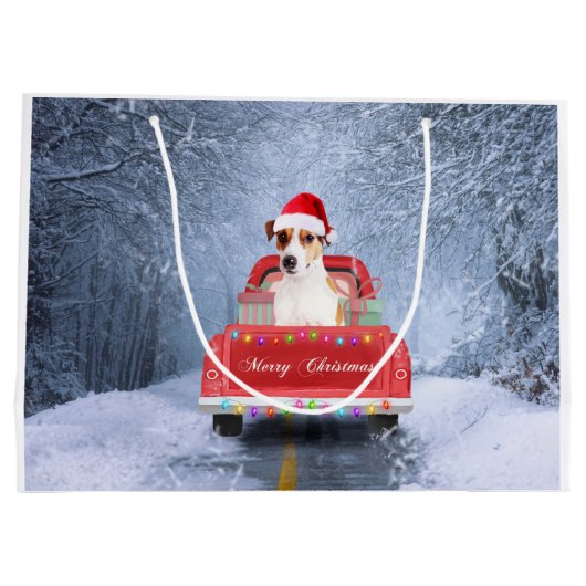 Jack Russell Dog in Snow, met Kerstmis Groot Cadeauzakje (Achterkant)