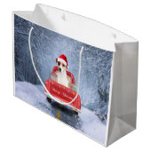 Jack Russell Dog in Snow, met Kerstmis Groot Cadeauzakje (Achterkant Gekanteld)