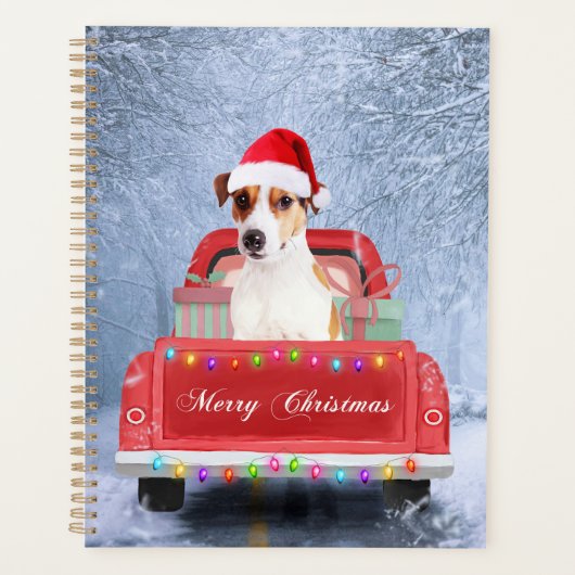 Jack Russell Dog in Snow, met Kerstmis Planner (Voorkant)