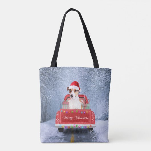 Jack Russell Dog in Snow, met Kerstmis Tote Bag (Achterkant)