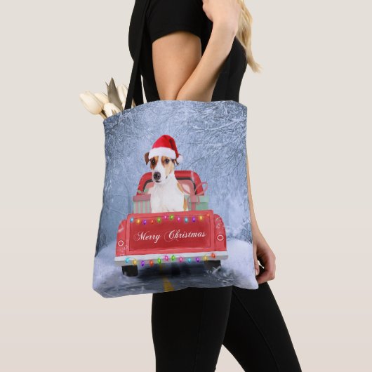 Jack Russell Dog in Snow, met Kerstmis Tote Bag (Dichtbij)