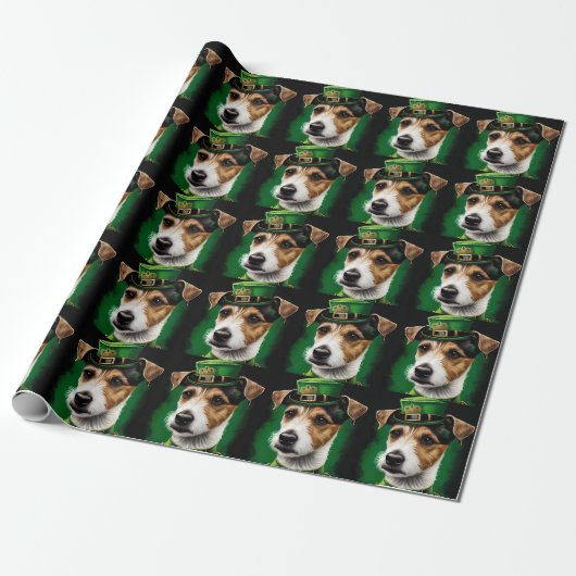 Jack Russell Dog in St. Patrick's Day Dress Cadeaupapier (Uitgerold)