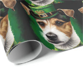Jack Russell Dog in St. Patrick's Day Dress Cadeaupapier (Rol Hoek)